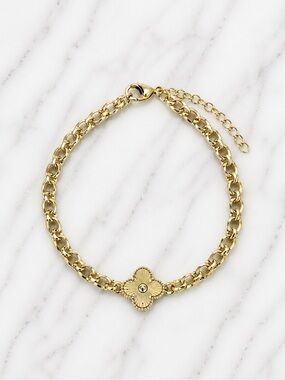Gold Tone Brilliant Cut Clover Link Bracelet - Women Jewelry